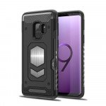 Wholesale Galaxy S9 Metallic Plate Case Work with Magnetic Holder and Card Slot (Black)